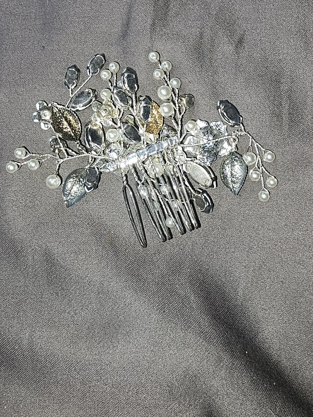 Silver Pearl and Crystal Floral Hair Comb - Wedding, Prom, Formal